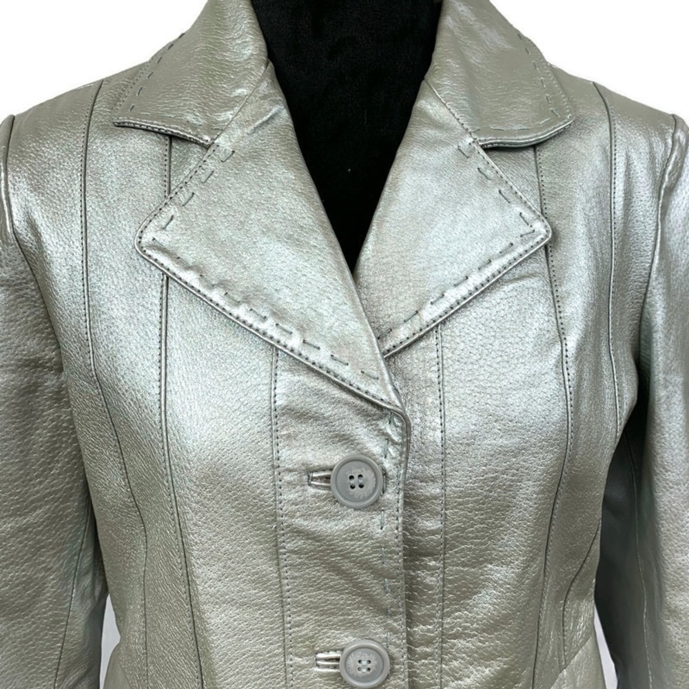 100% Leather Silver Metallic Jacket - image 3